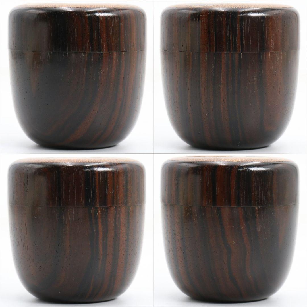 畑幸春作 縞黒檀に竹根嵌 高台寺蒔絵 中棗 茶道具 共箱　V946　N7