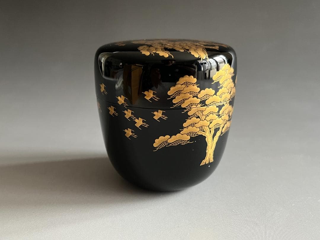一瓢斎　黒大棗　松蒔絵　内銀地　薄茶器　茶道具