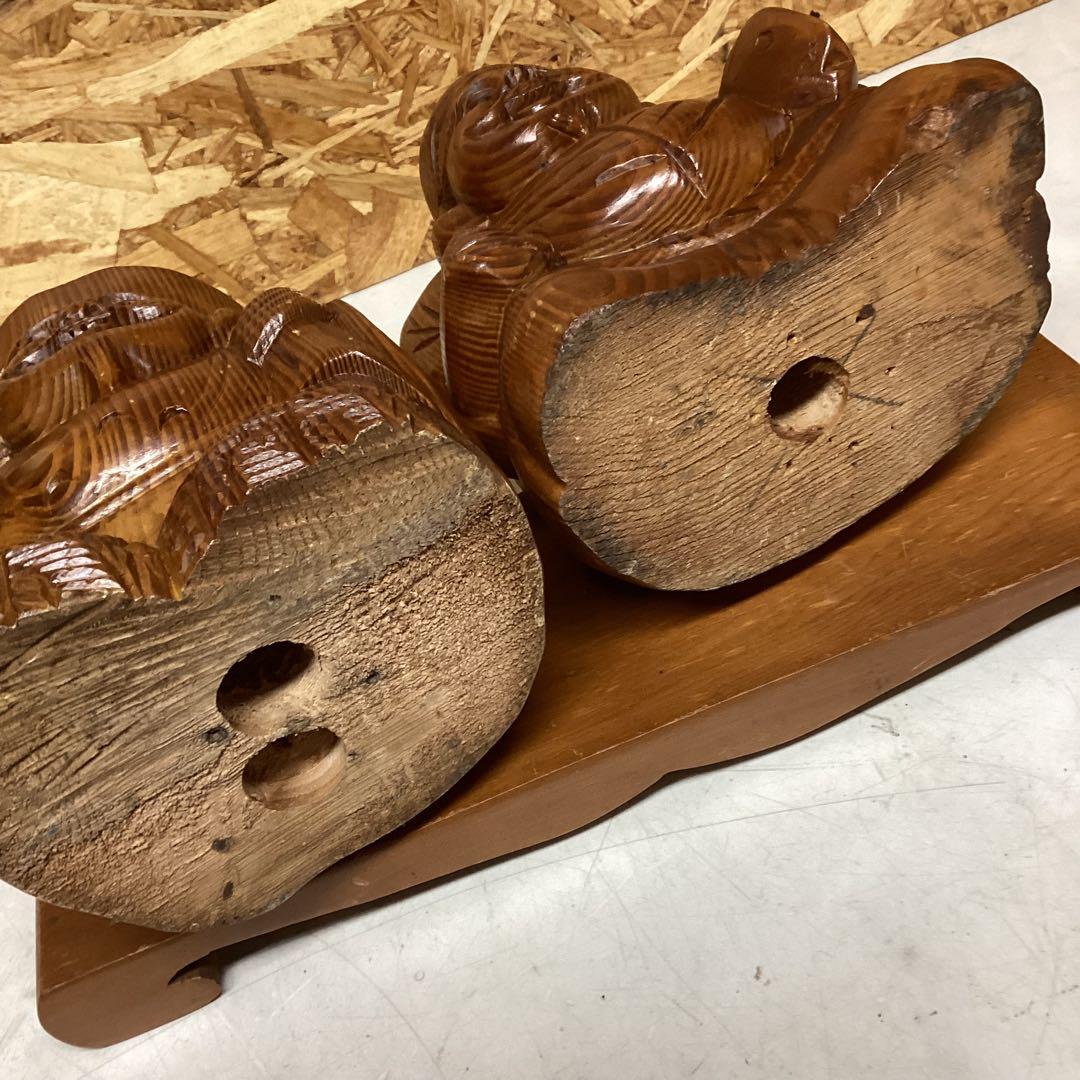 縁起物 木彫り大黒天恵比寿 置物セット 福財招来（O98）
