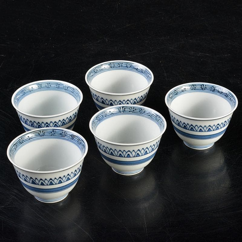 京焼　清水焼　平安　瑞泉造　青華　煎茶碗　五客　星悠丈書付箱　V　R7293