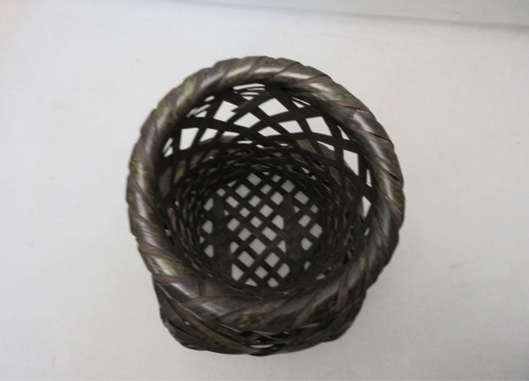 ほぼ未使用 華道具 淡々斎好写 砧籠花入 竹おとし付 茶器 竹籠 竹編籠 紙箱
