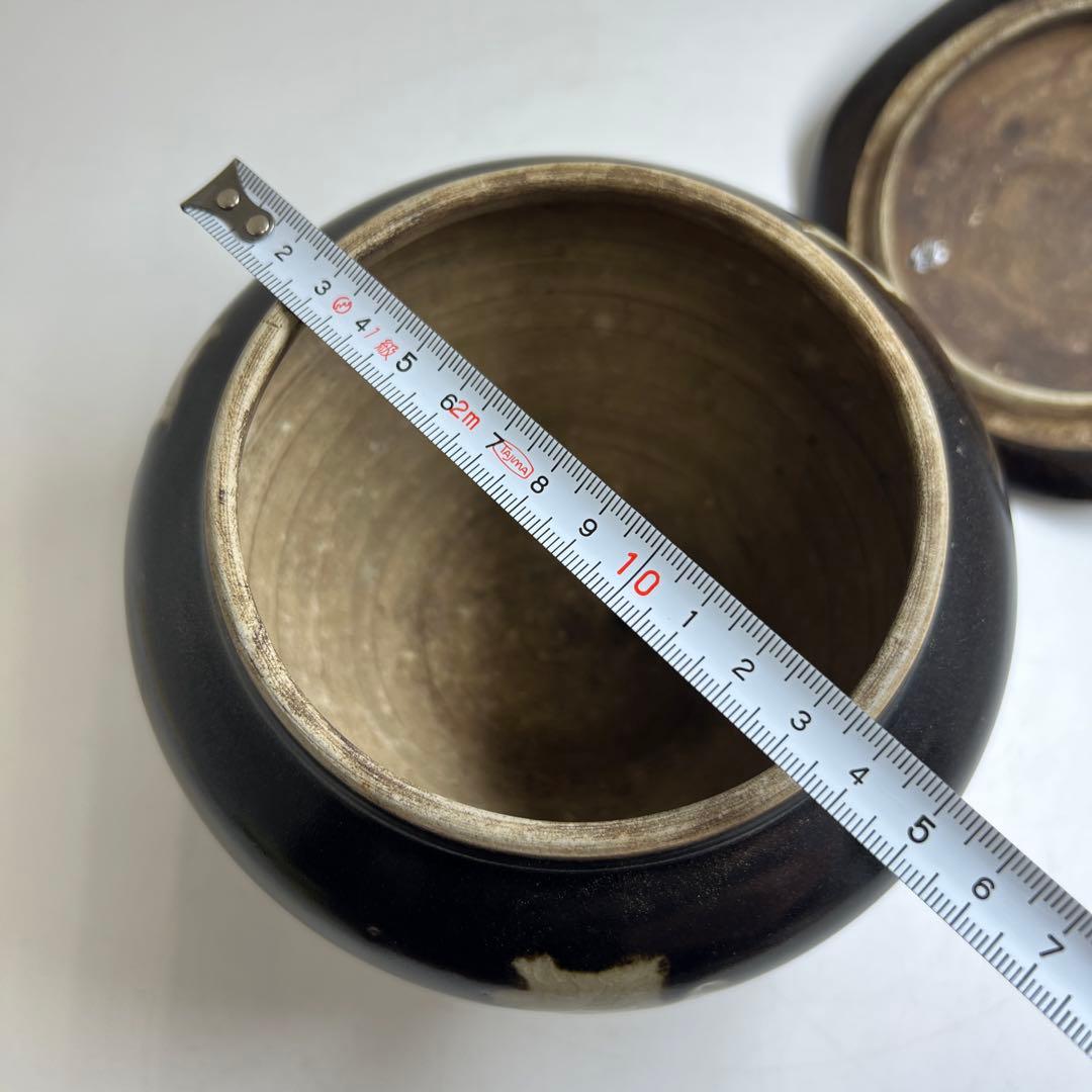 中国明末清朝時代　磁州窯黒釉水指　高さ、幅約15.5㎝　東Y8-0205①トヒサ