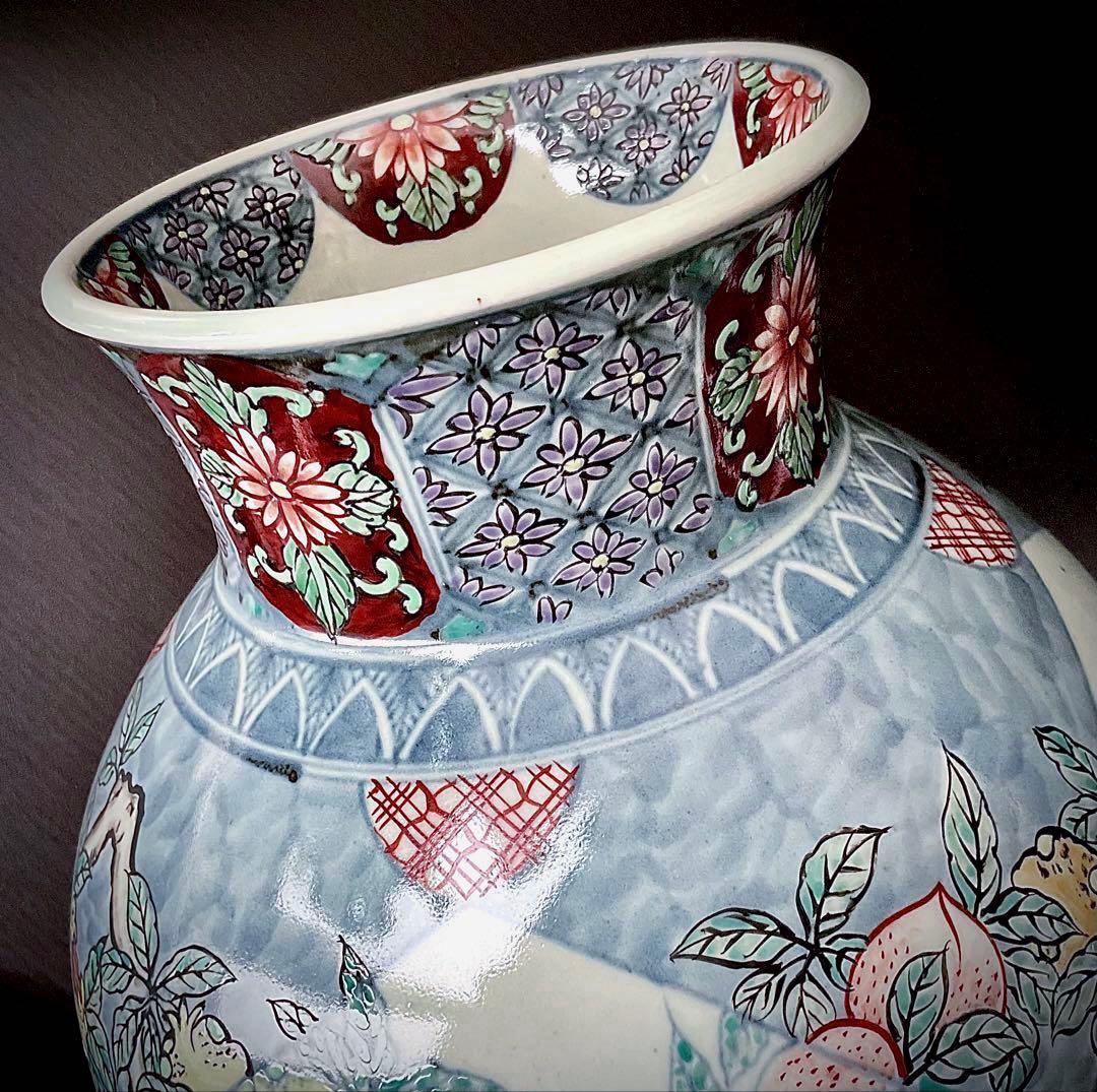 №８８３　佐藤走波（六代）　つぼor花瓶　染錦　柘榴桃絵小花菊文【極上手一点物】