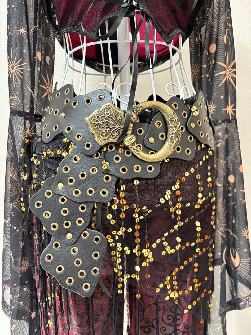 【新品】ベリーダンス衣装★パンツタイプ！ボルドー×ブラック×ゴールド★セット