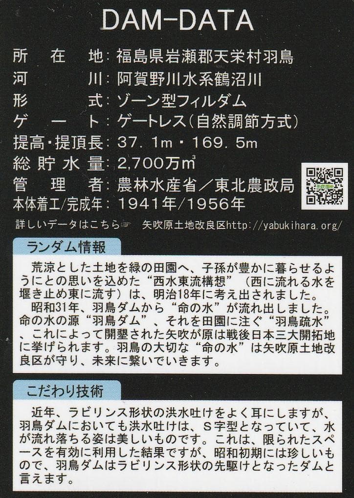 ダムカード 福島県 羽鳥ダム v1.07 (2024.Oct)