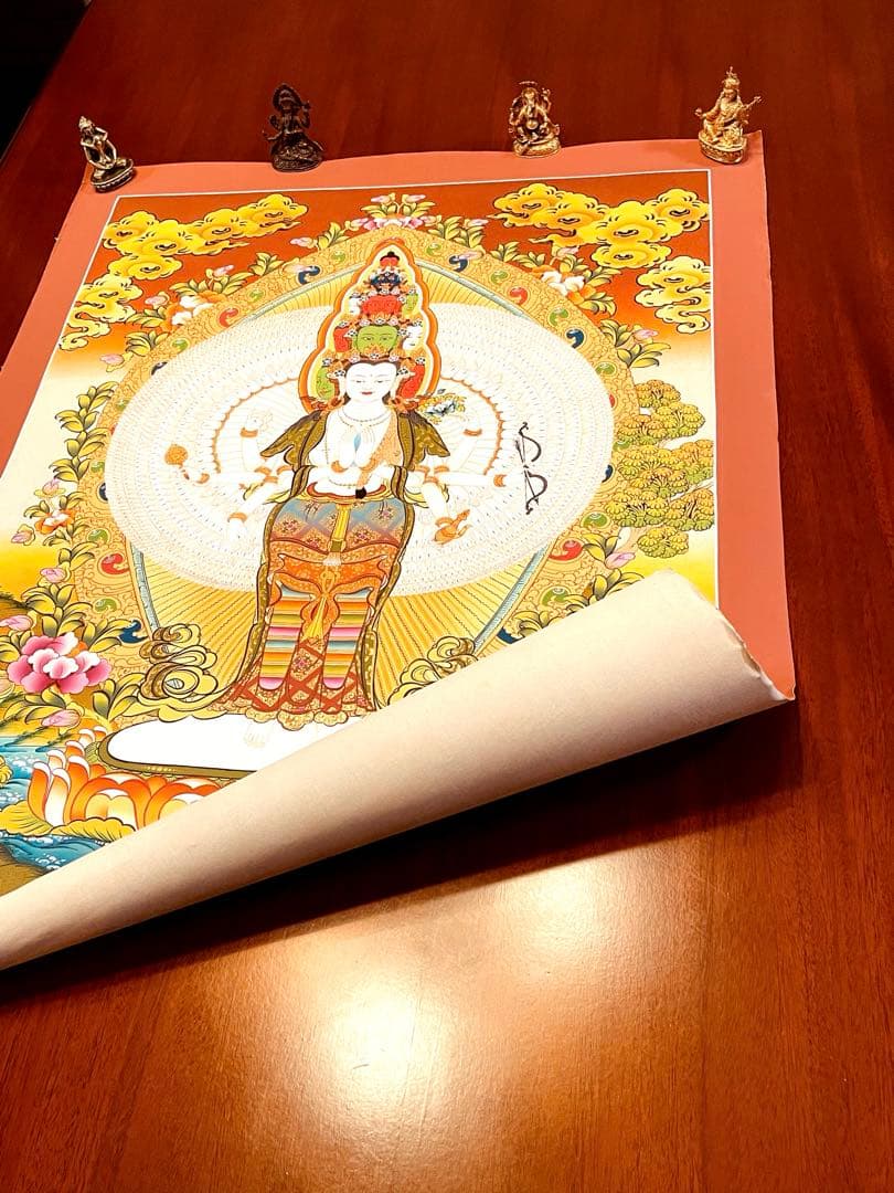 本金使用 チベット密教 十一面観音 千手観音 曼陀羅 手描き 至宝 レア 新品