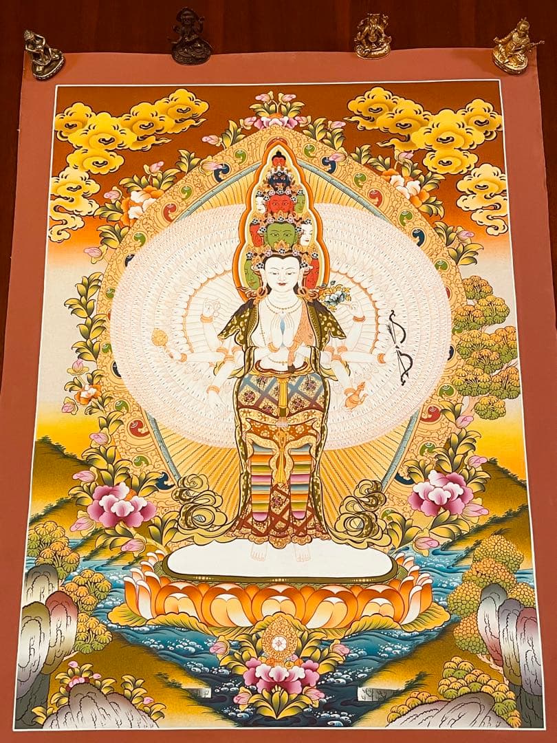 本金使用 チベット密教 十一面観音 千手観音 曼陀羅 手描き 至宝 レア 新品