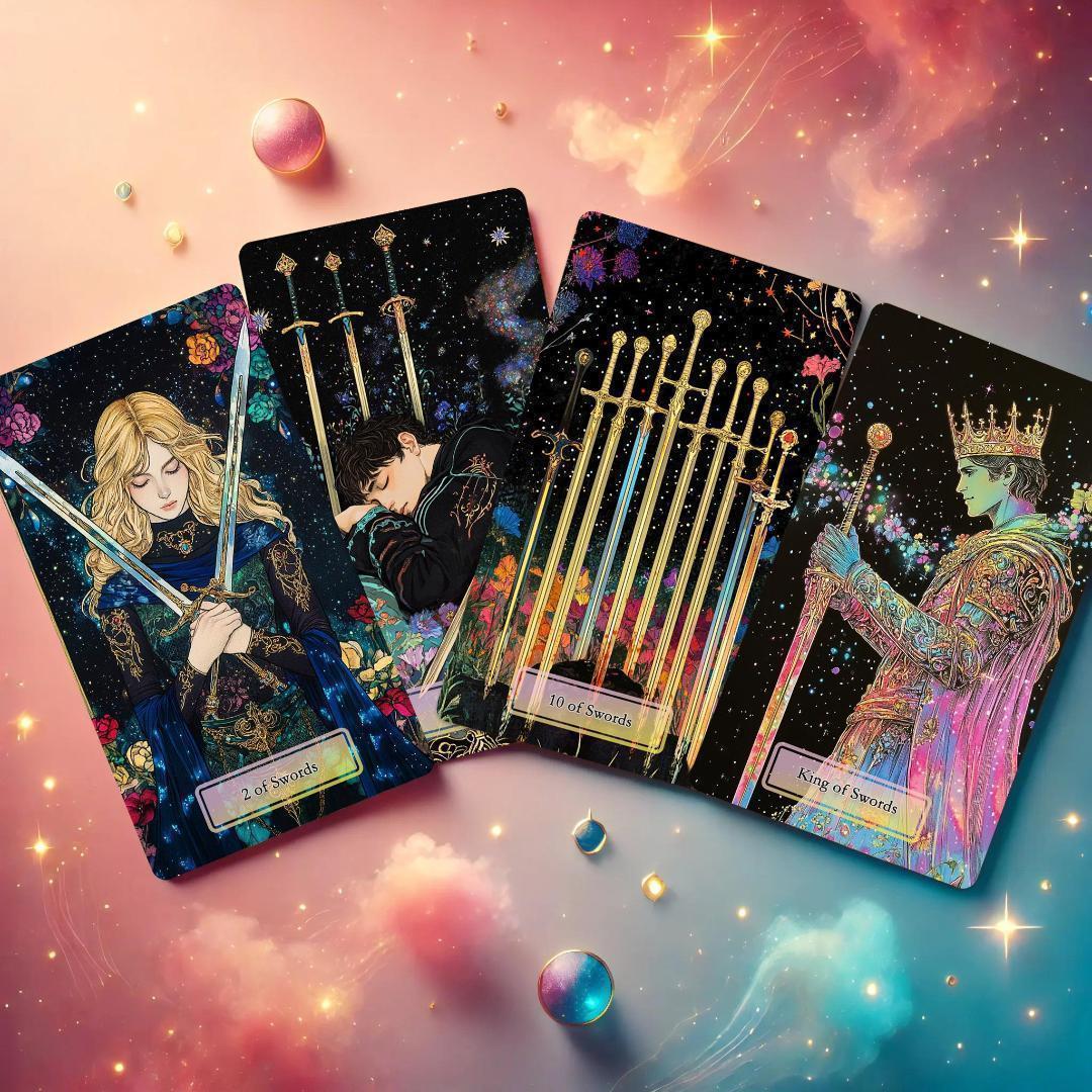 在庫2点✨金縁ver✨超美麗イラスト✨夜空と星の魔法の庭の神秘のタロットカード