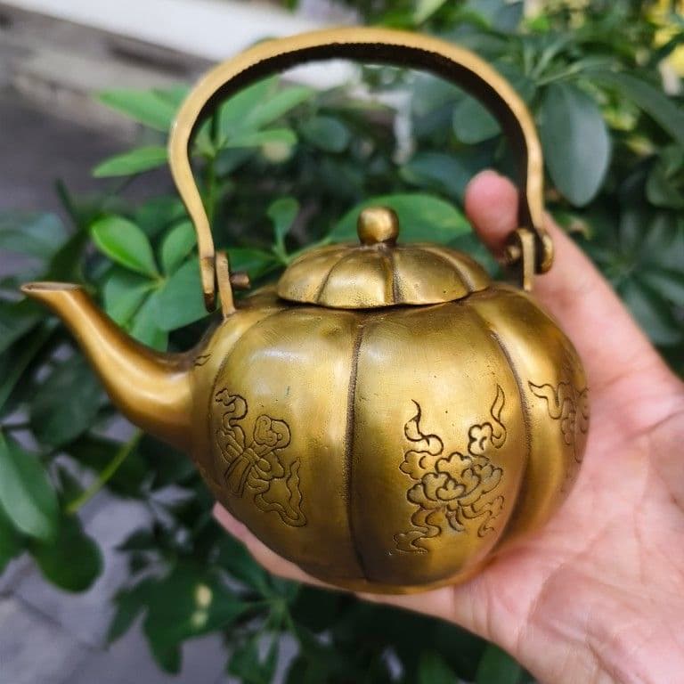 提梁南瓜八宝茶壺 酒壺 茶道置物 煎茶道具