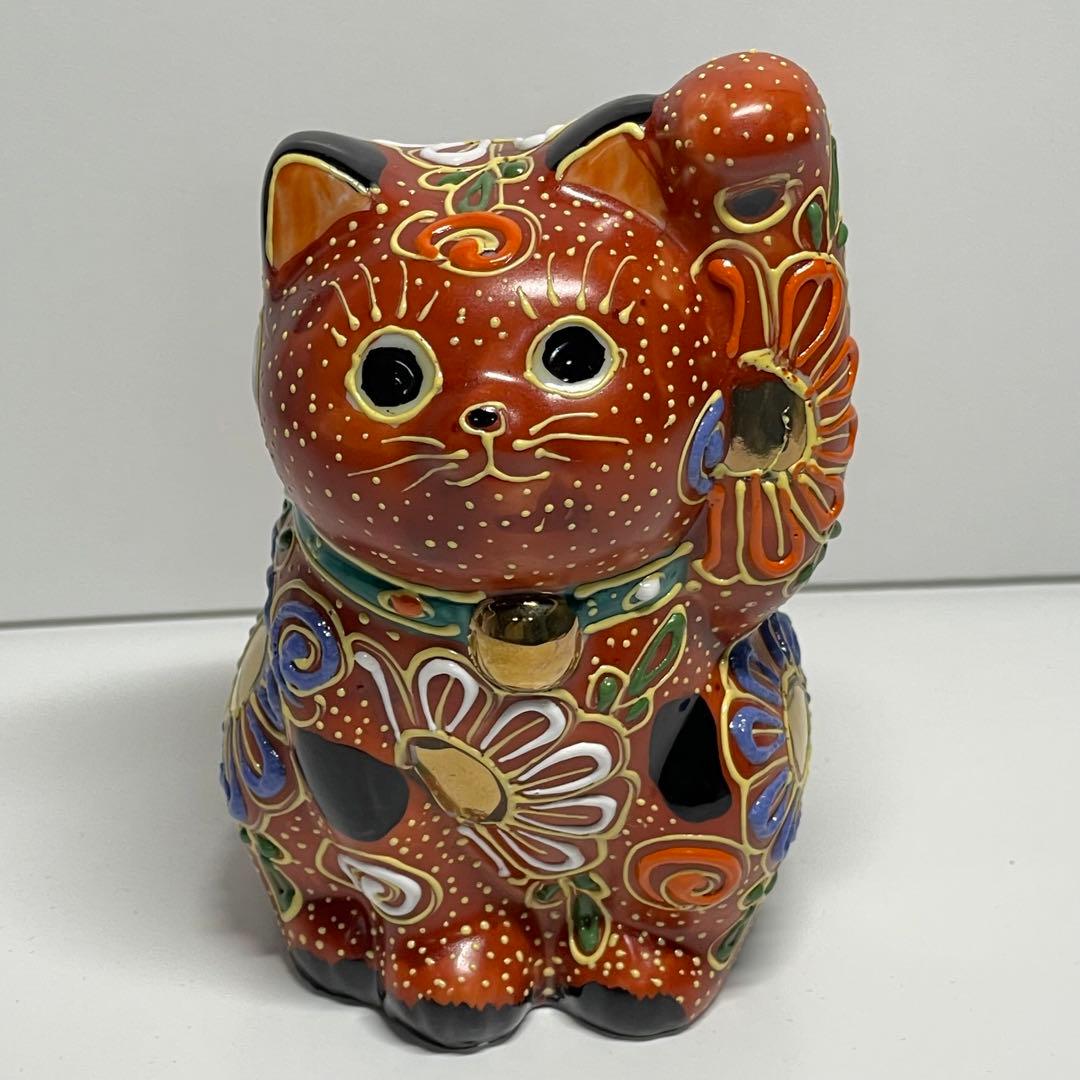 【願いが叶う】【厄除け】【病除け】【九谷焼】招き猫 赤盛り 左手３号
