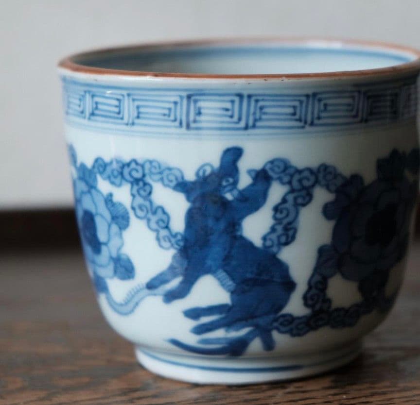 大明成化年製　古伊万里　花文染付火鉢　李朝　高麗　明代　祥瑞　蕎麦猪口　茶碗