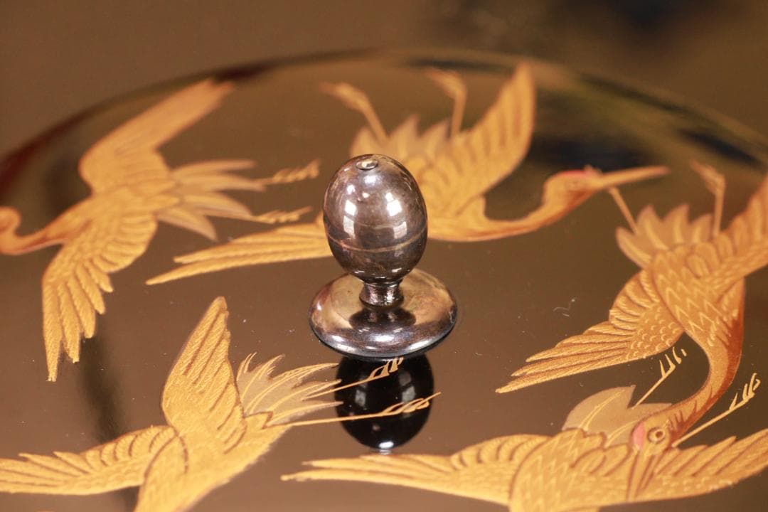 BJ009 高級漆器　時代輪島塗　若松鶴蒔絵　銚子 一対　銀摘　酒道具　懐石道具