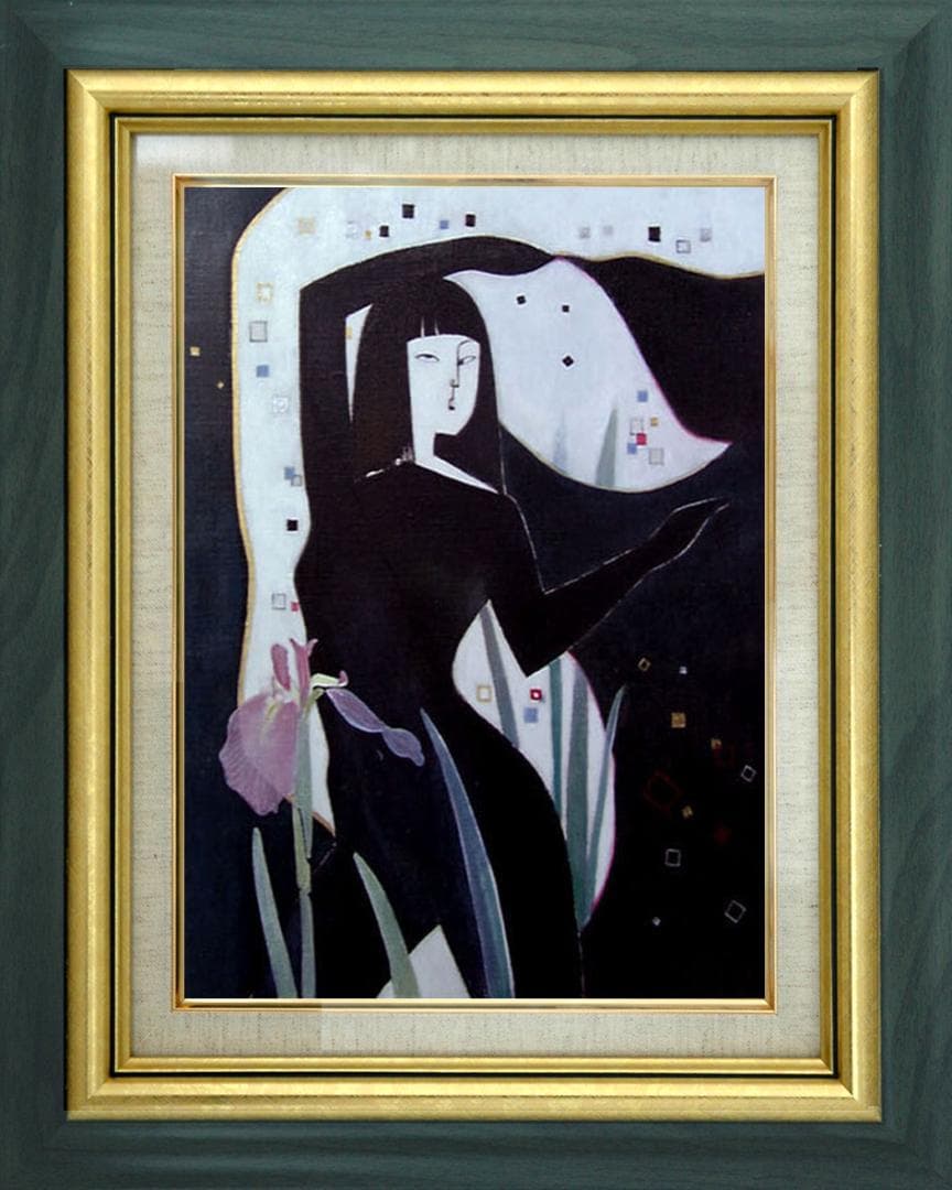 油絵 絵画 絵 インテリア 額付(黒) F6-42023 人物 女性像