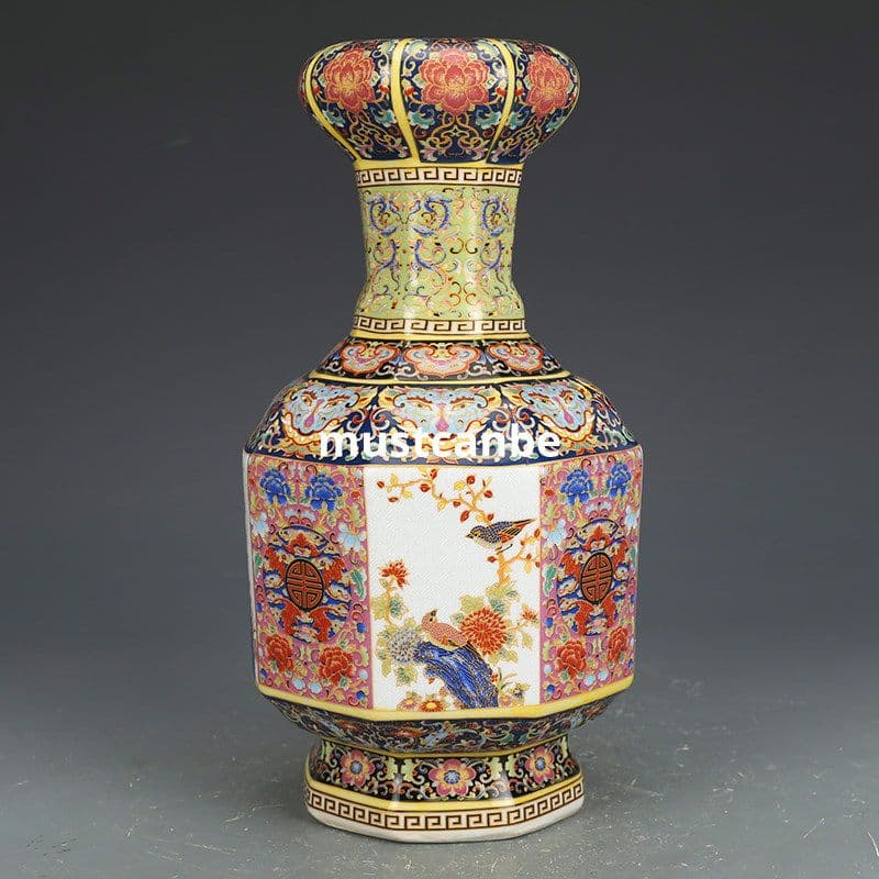 景徳鎮 琺瑯彩陶磁花瓶 装飾品 工芸品 置物