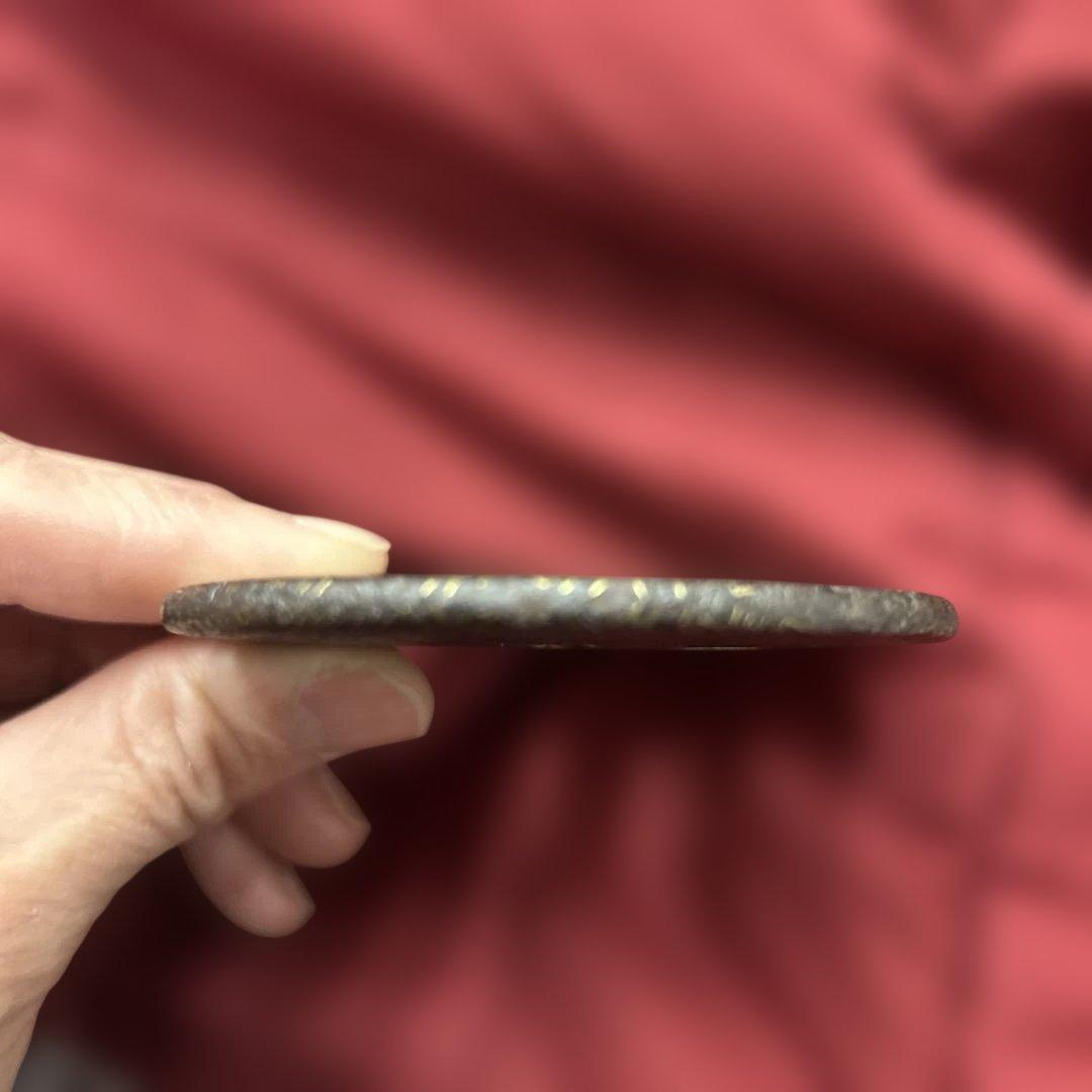 日本刀 鍔（つば） 鉄地 金象嵌 紗綾形文様 時代物 140g