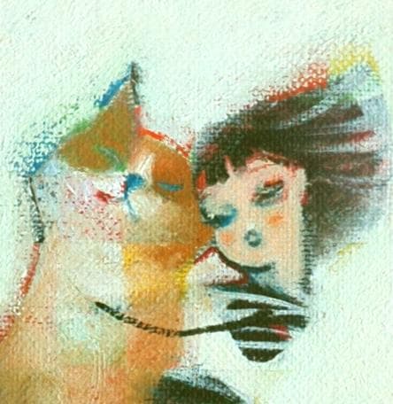 油絵 菅家令子 絵 絵画インテリア額付(銀) F4-072719 子猫女の子