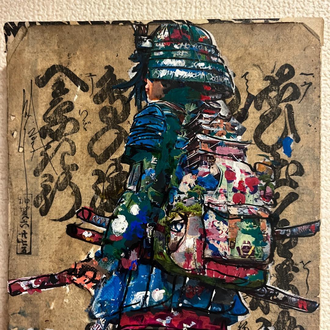 カラフルな武士の日本画
