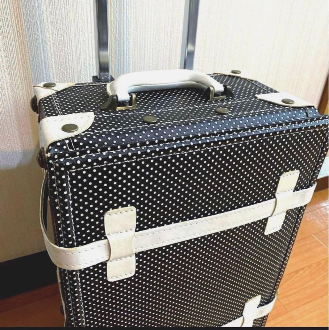 ゴスロリータメイドキャリーバッグ黒白ドットキャリーケース旅行バッグS機内持ち込み