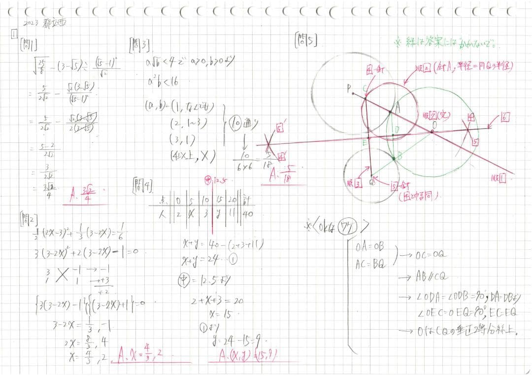 塾講師オリジナル数学解説自校作成10校(解説動画付)2018-23高校入試過去問