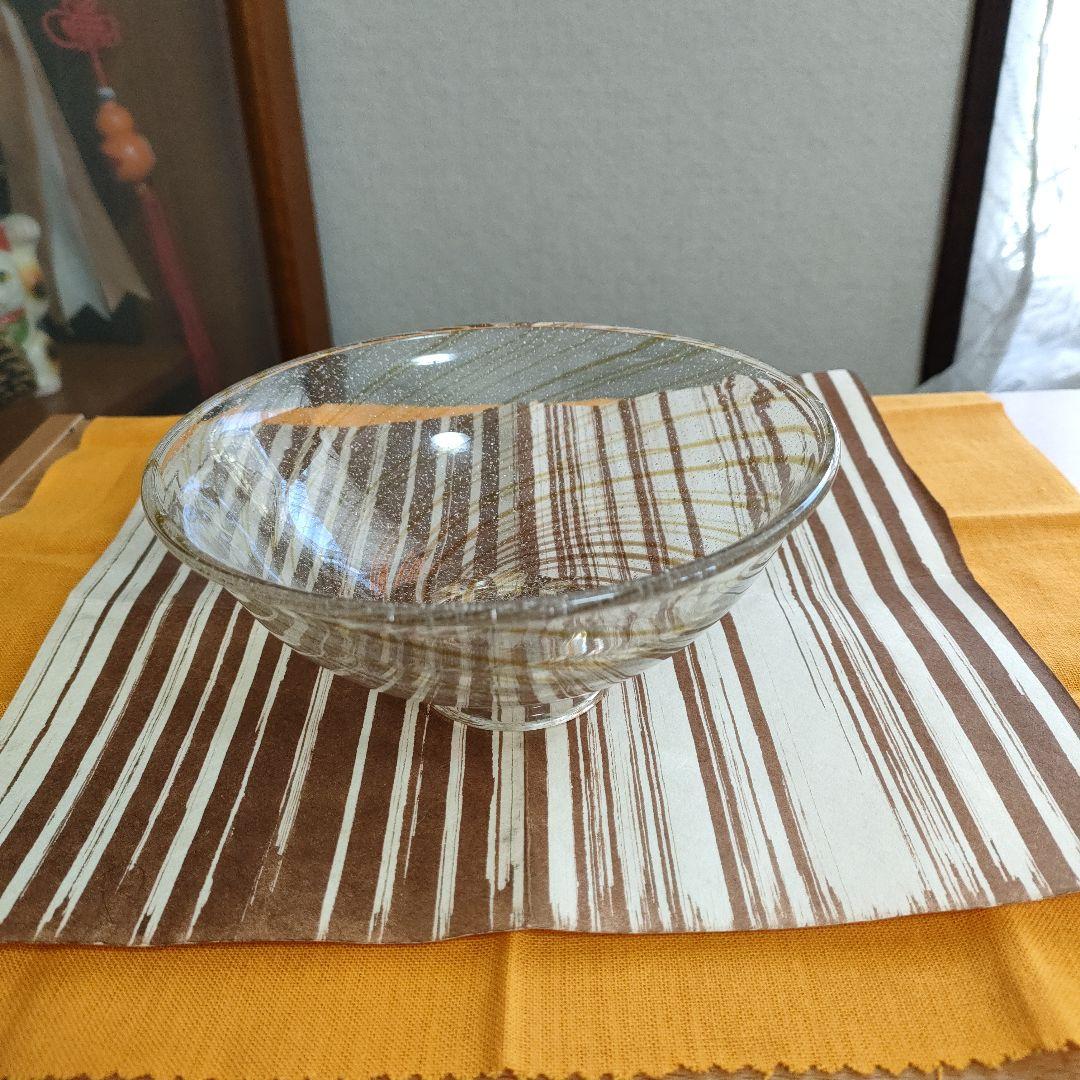 〈未使用〉山下璃風　義山　忘草　茶器　ガラス工芸　抹茶茶碗　茶道具【TY7】