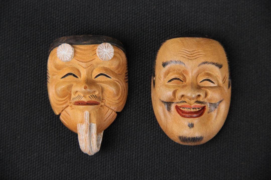 能面師 長澤草春作 能面形帯留 2点　飾り　額付 帯留 共箱 根付 FJ21-5