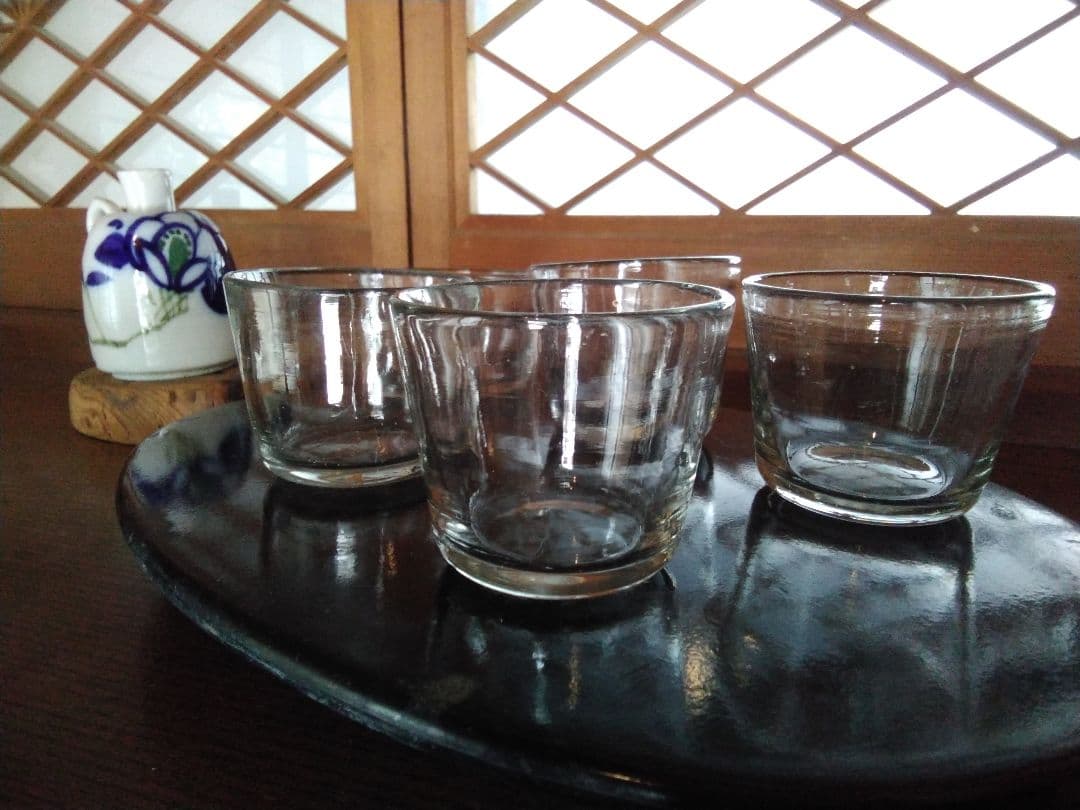 レトロ　気泡ガラス製　お猪口　酒器　グラス　明治　大正