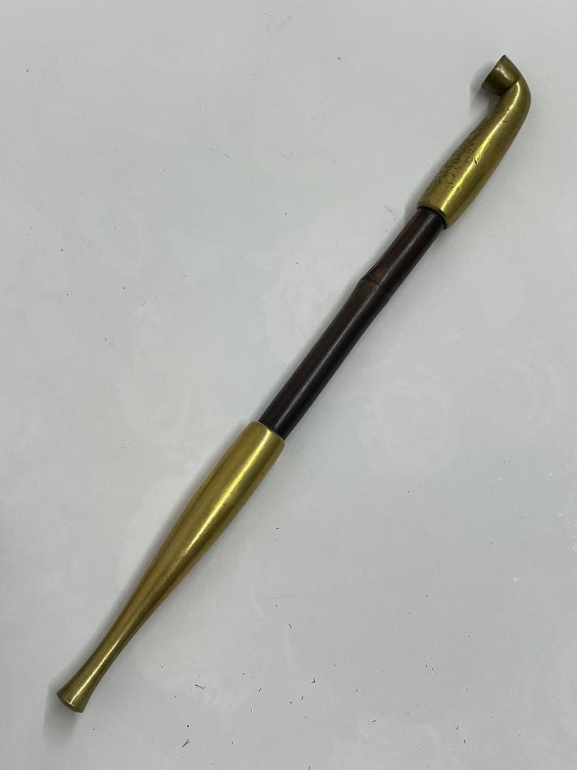【煙管】 煙草入 煙管筒 金口 細工 彫刻 一式 骨董 アンティーク 時代物