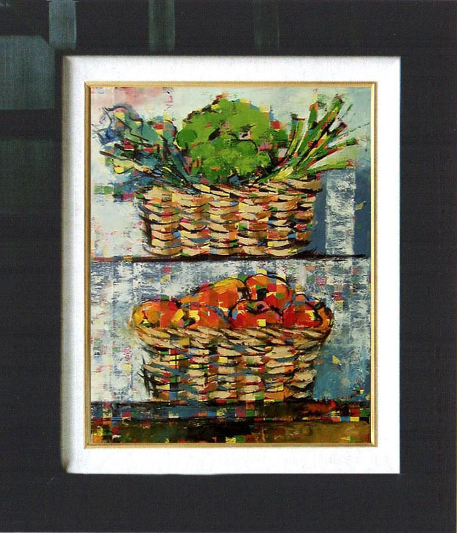 油絵 菅家令子 絵 絵画 インテリア 額付(白）uF6-060903 静物 野菜