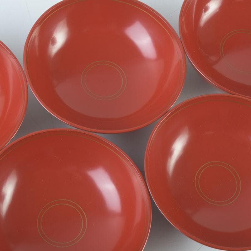 和食器　時代漆器　塗師　長野横笛作　金襴手花蒔絵　吸物椀　五客　共箱　C9788