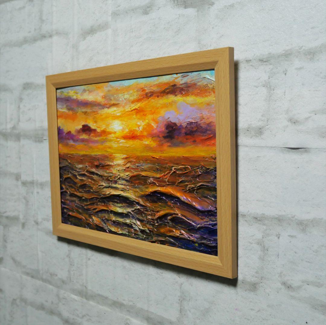 油絵 油彩 油彩画 絵 絵画【夕焼けの海】A4
