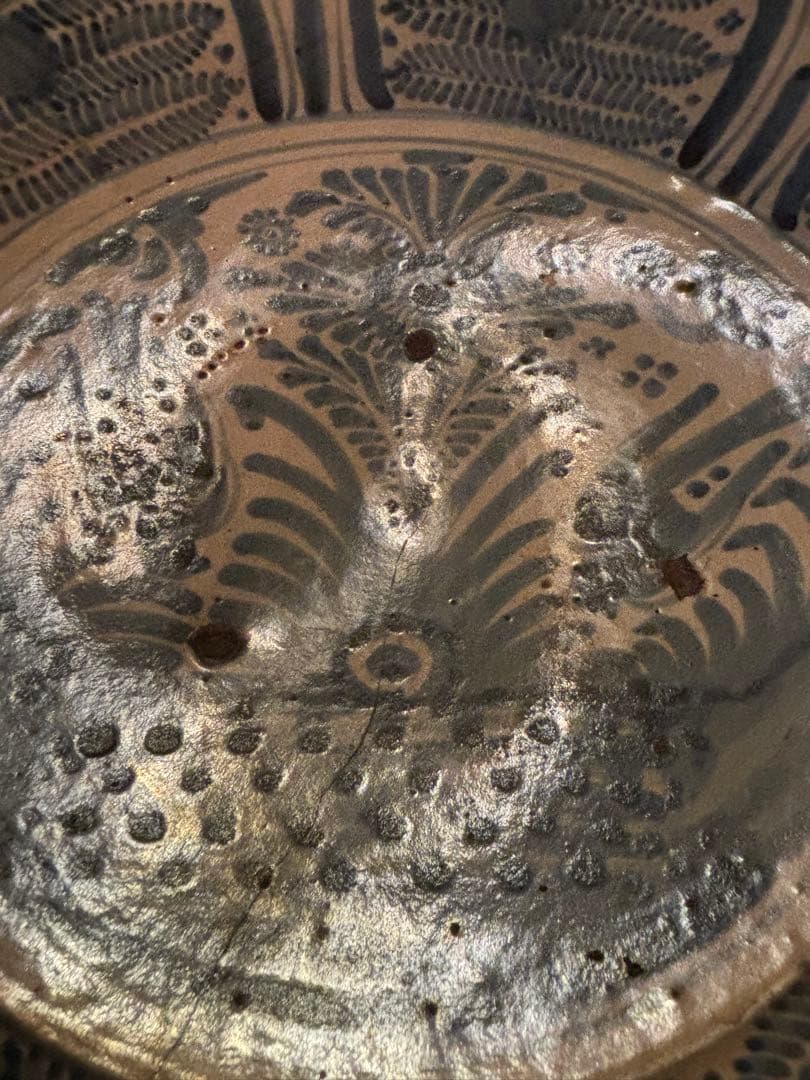 双鳥文様 陶器皿 スペイン製 木箱付き