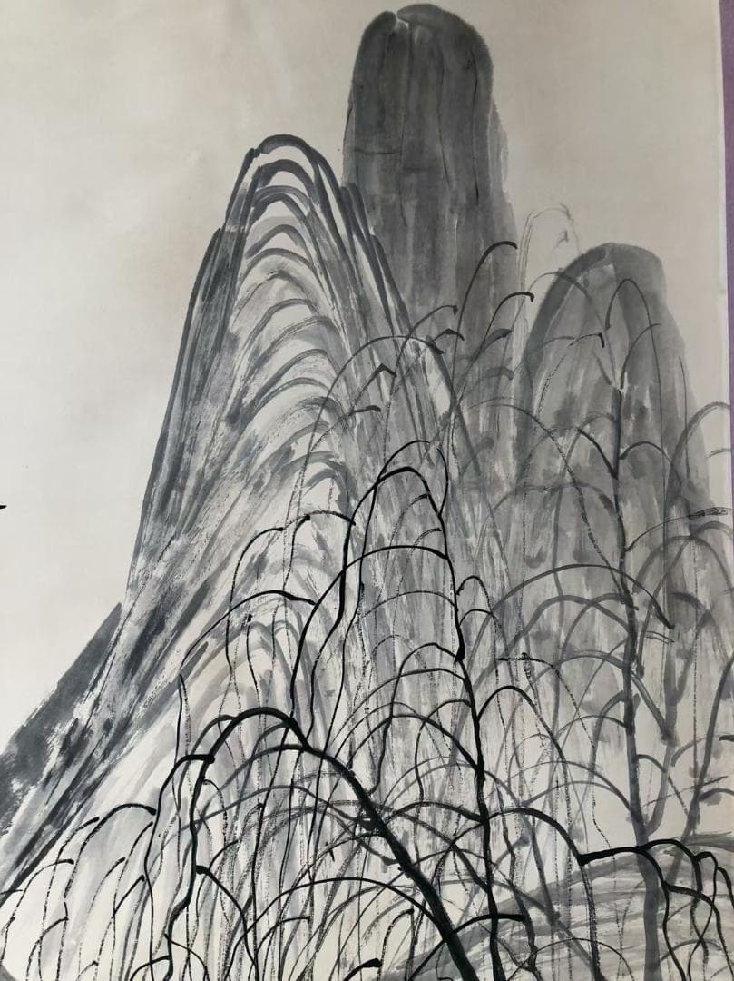 中国古美術・純手描き山水掛軸・水墨画・斉白石印款・書道品・賞物・珍品画・肉筆