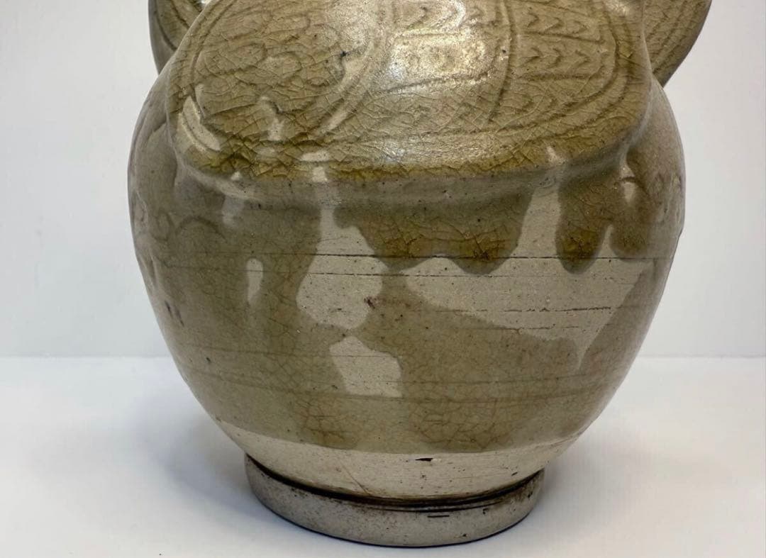 ベトナム陶器製 鶴の茶釜骨董品保証