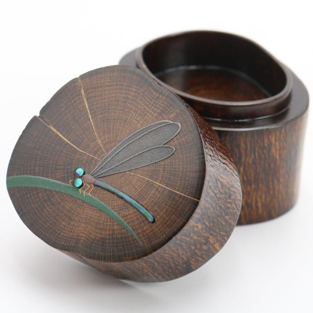 金蒲 高橋朝也作 蜻蛉蒔絵 蔦香合 茶道具 共箱　AC980