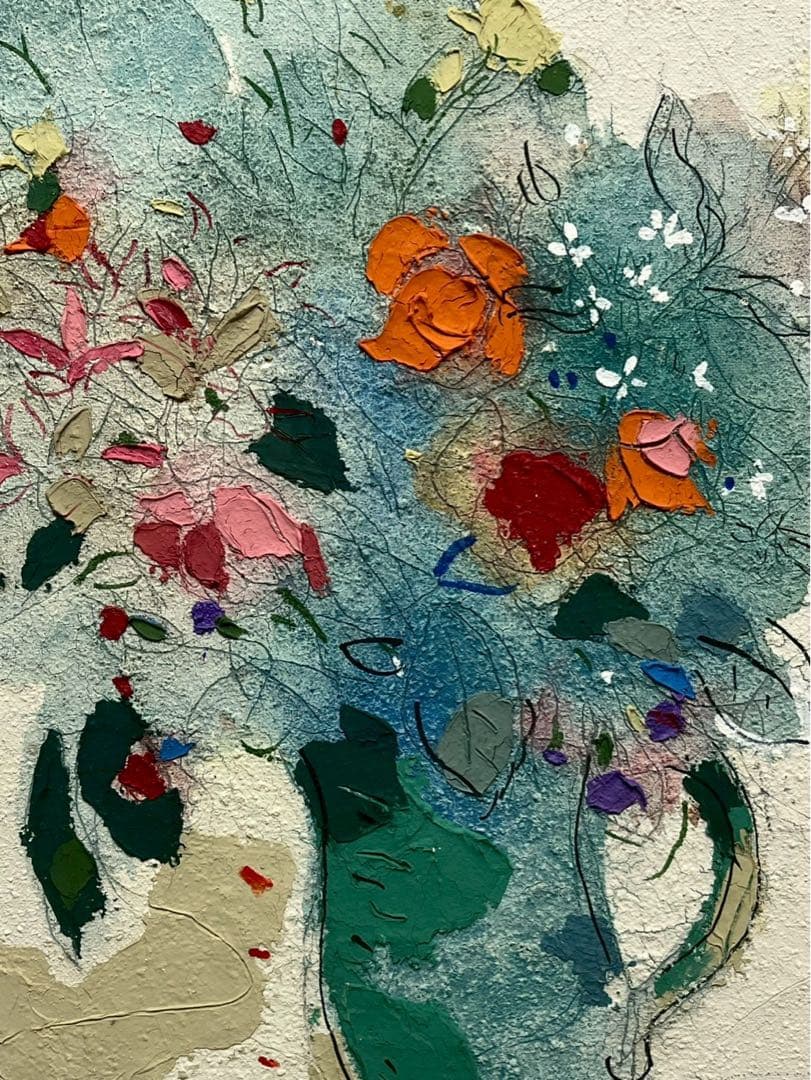 松井ヨシアキ「ブーケ」油彩 絵画 額装品