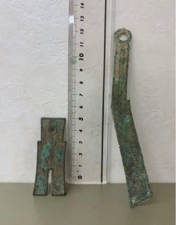 中国漢青銅器お金３点発掘品　骨董アンティーク古美術品　唐物コレクション江戸　青磁