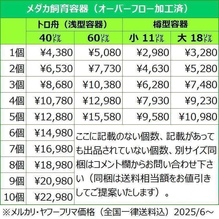 メダカ飼育ケース 60㍑x3個 トロ舟 オーバーフロー付 金魚飼育容器 越冬
