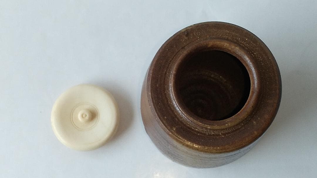 備前焼 三村陶伯 作 肩衝茶入 仕覆 笹蔓緞子 茶道具 共箱 共布 栞 美品