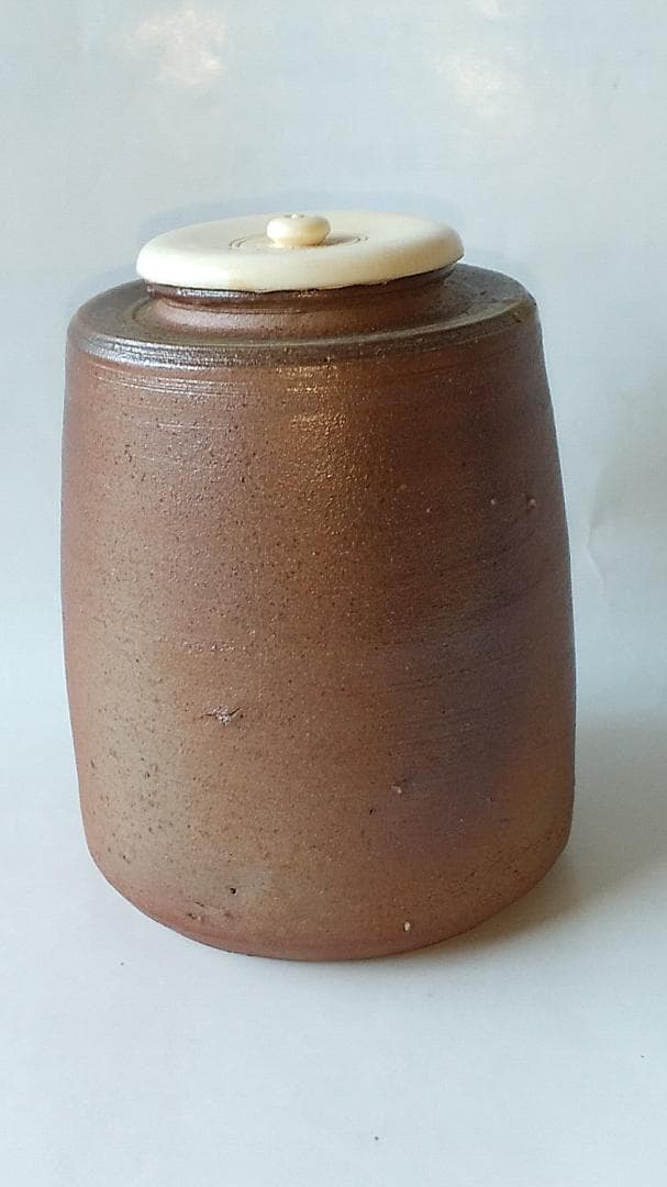 備前焼 三村陶伯 作 肩衝茶入 仕覆 笹蔓緞子 茶道具 共箱 共布 栞 美品