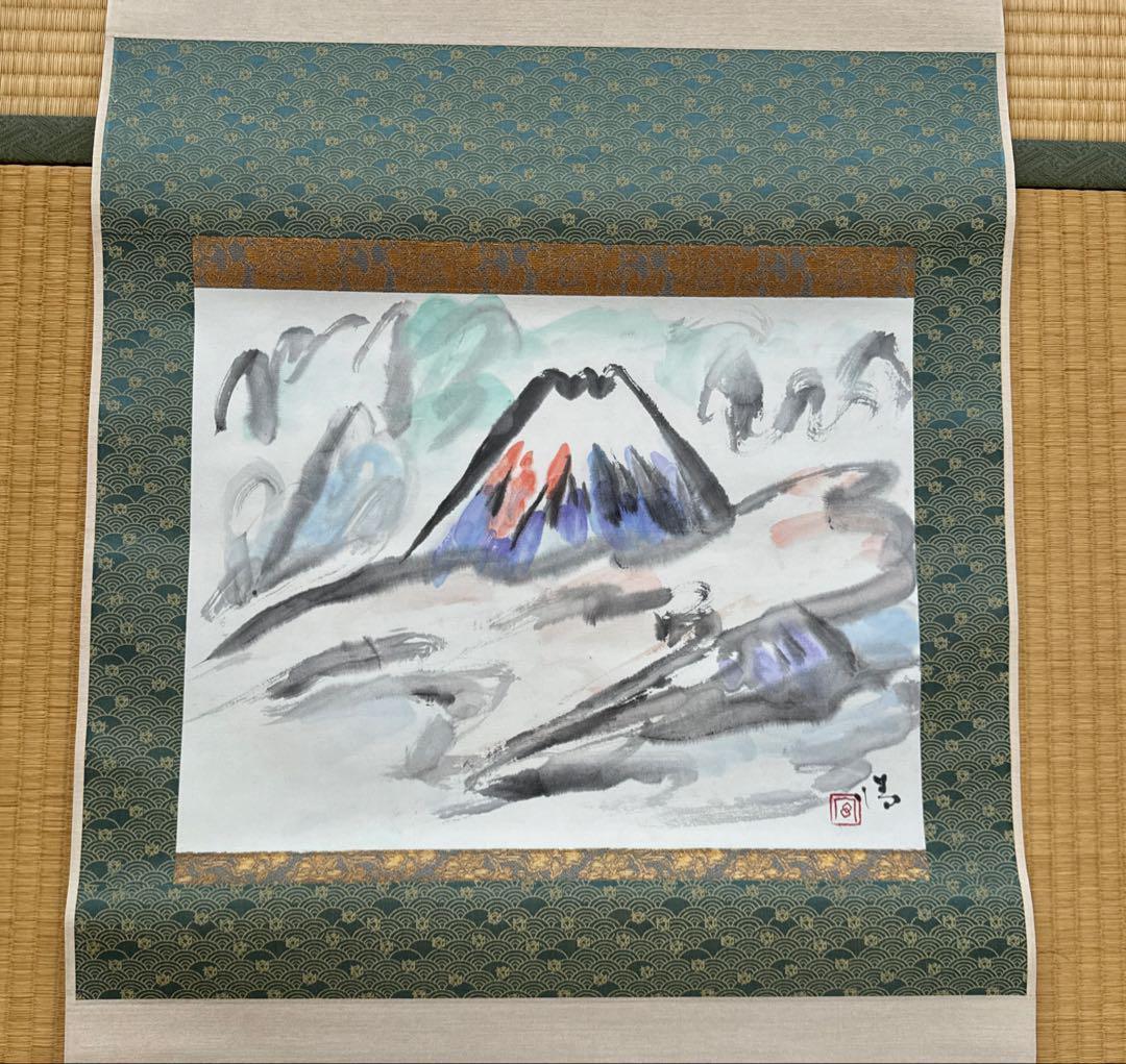 箱付 富士初雪 掛軸 茶道 和室 茶 工芸品 アンティーク 書道 日本 宮尾清一