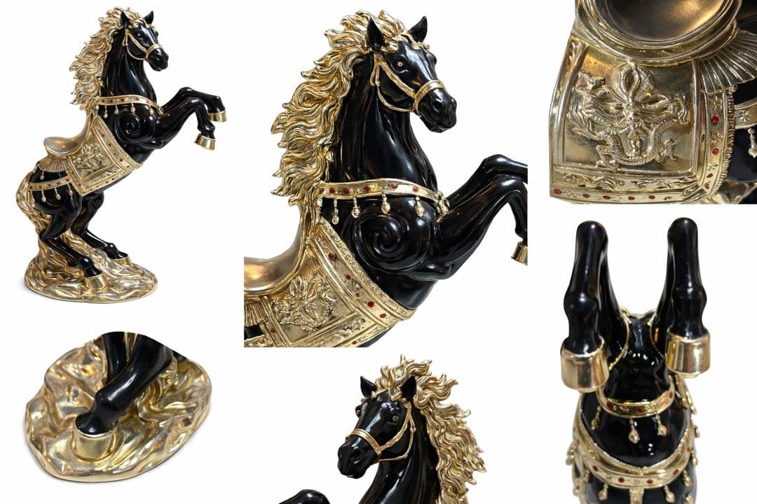 黒金の馬の彫刻 オブジェ　馬