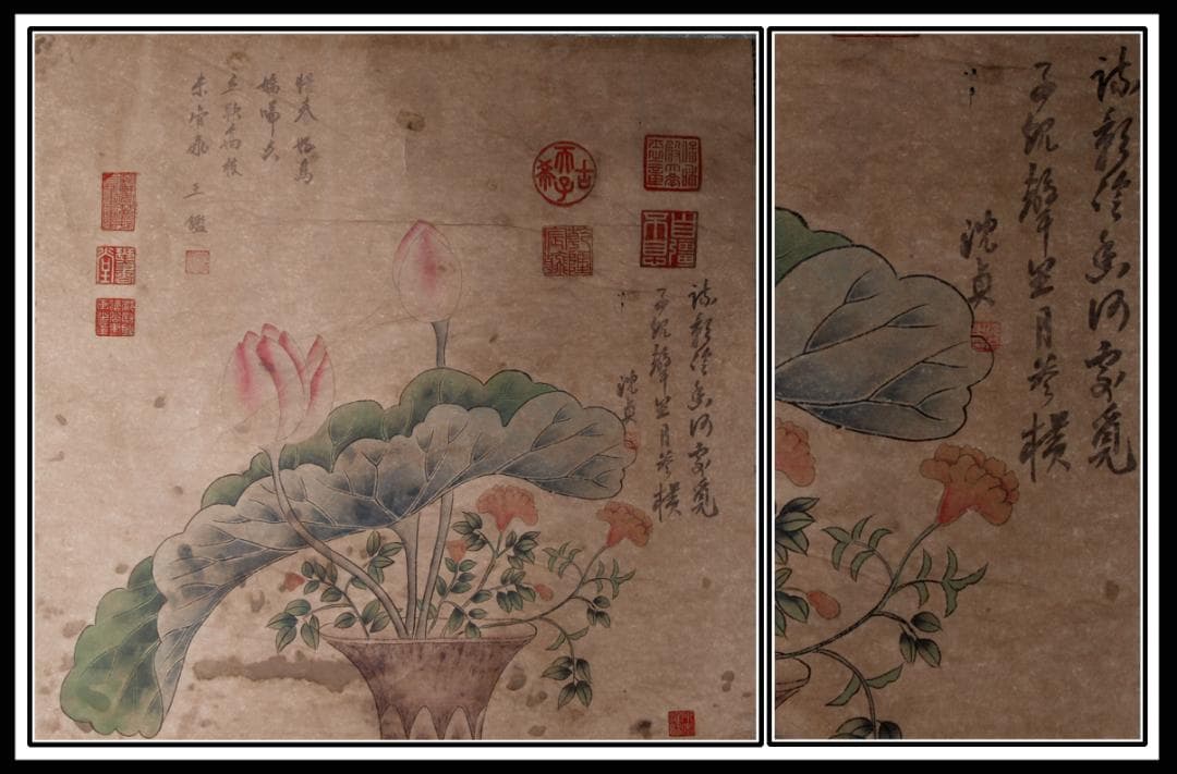 古民家整理品　中国五代作家　巨然作　掛け軸　肉筆水彩絵　 AK538A14-3