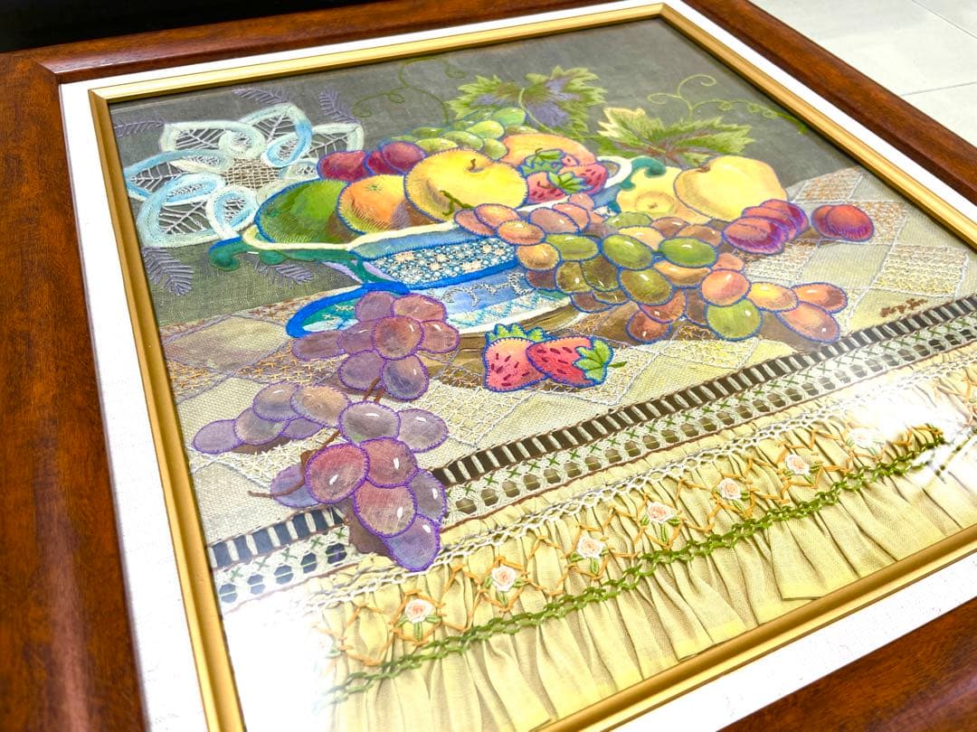 「刺繍静物」画家真筆・額装・額付絵画・静物画・逸品