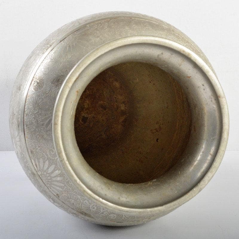 薩摩錫器　薩摩錫日生堂製　花唐草文 　壷　時代箱付　M　R4602B