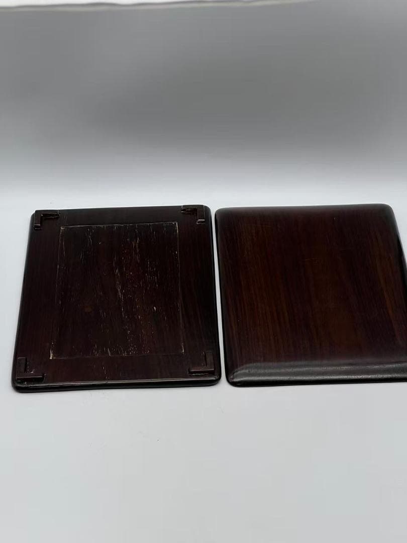明時代　古端渓硯　浮雕螭龍文 双龍戲珠文　水坑紫端硯 元硯箱 極上品(B-89)