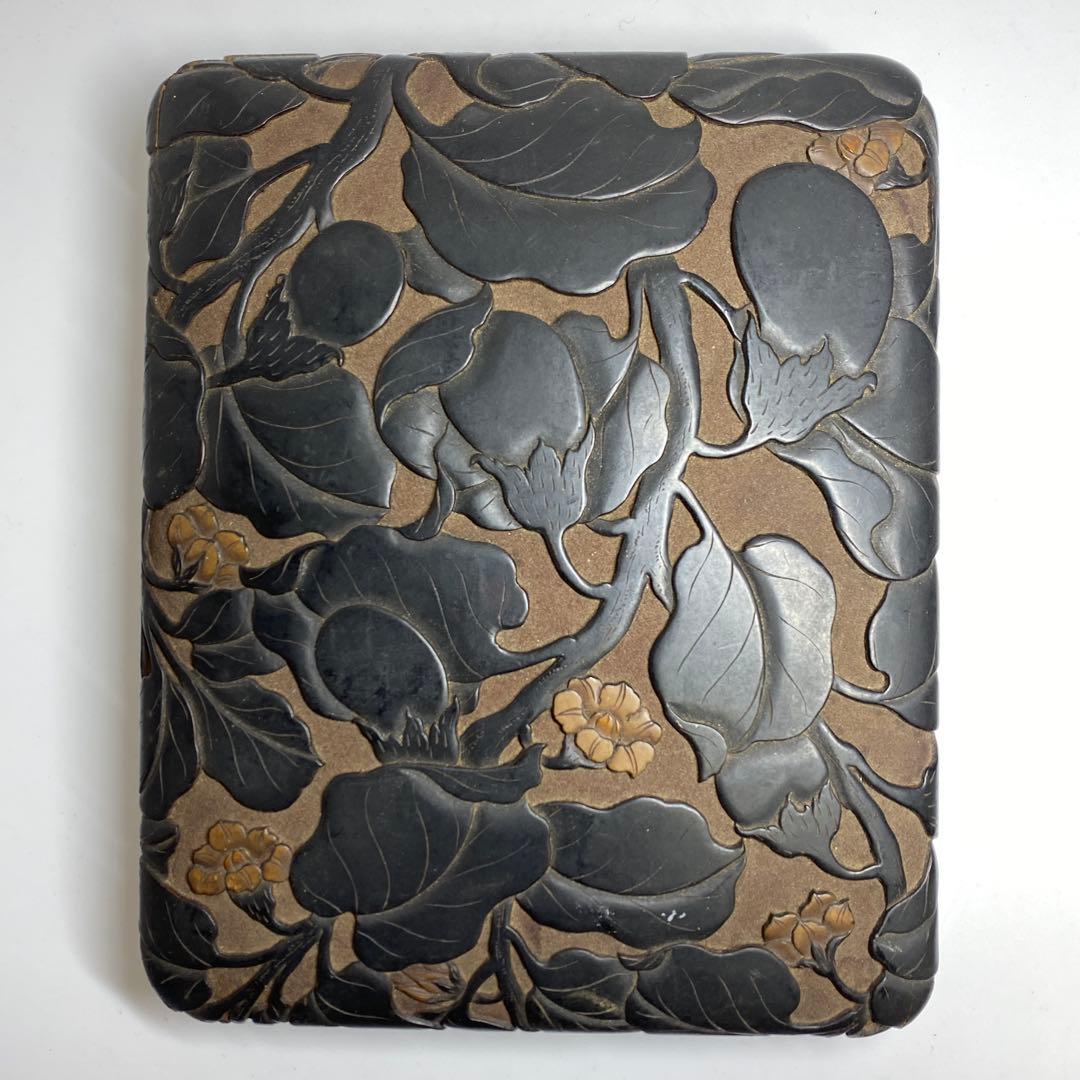 時代 本堆黒 硯箱 22.5×18.5×4.5cm 東キ7-1129☆2Fトコチ