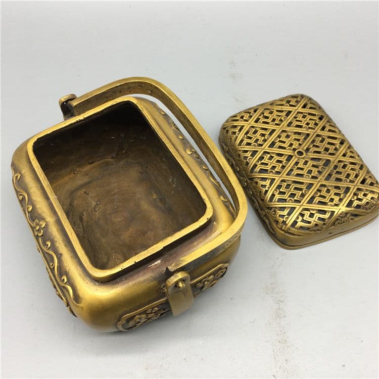 銅器 浮彫騰竜提梁暖手炉 香炉 香具 装飾品 工芸品 置物