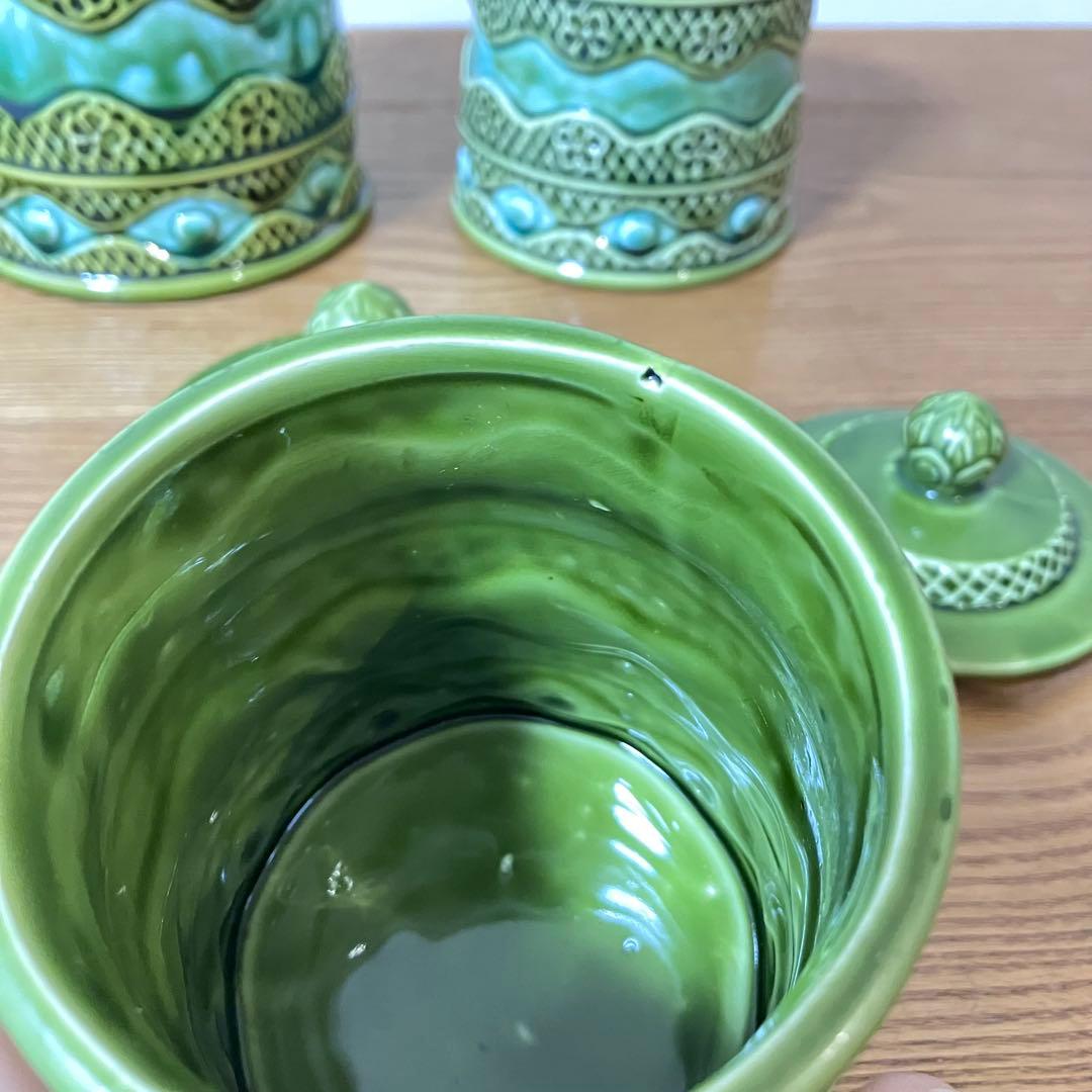 ヴィンテージ 陶器製 蓋付きキャニスター ジャー