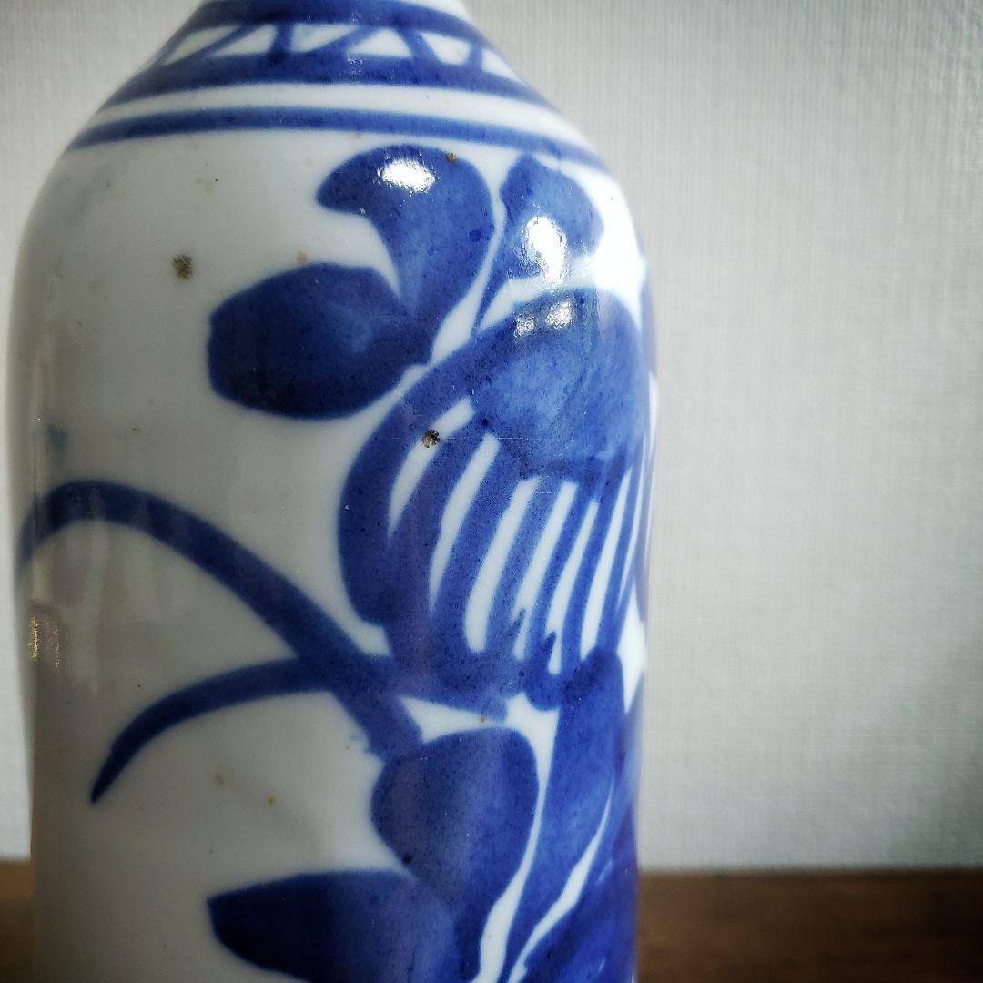 ★徳利　染付　トンボ　花器　花瓶　一輪挿し　草花　江戸幕末　出石焼