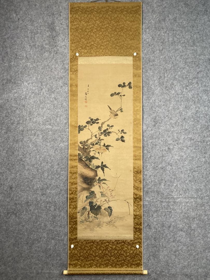 や*ん様 山本梅逸 花鳥図 二重箱 江戸 尾張南画 名古屋生 中国 掛軸2412